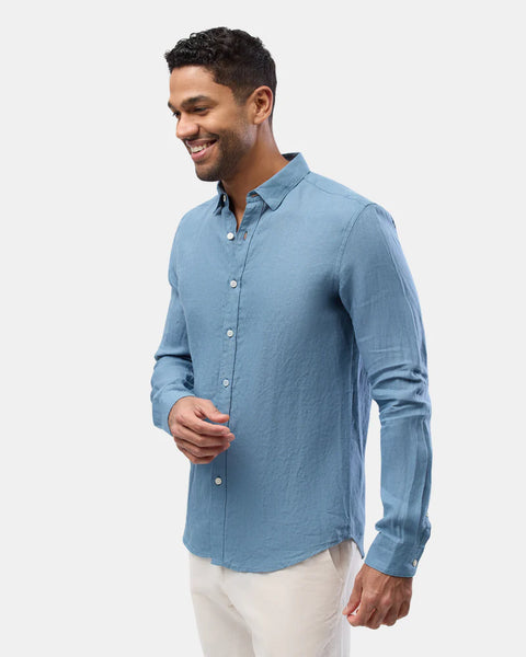 Brooksfield Deep Teal LINEN CASUAL L/S SHIRT