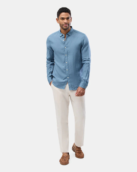 Brooksfield Deep Teal LINEN CASUAL L/S SHIRT