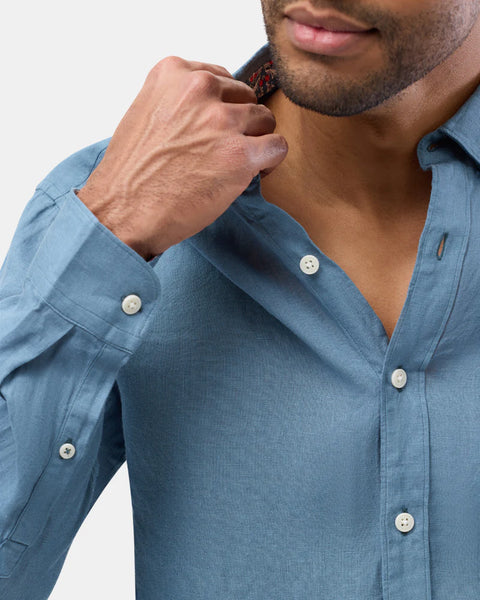 Brooksfield Deep Teal LINEN CASUAL L/S SHIRT