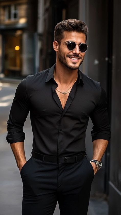BLACK BAMBOO SHIRT STRETCH NON IRON WRINKLE FREE