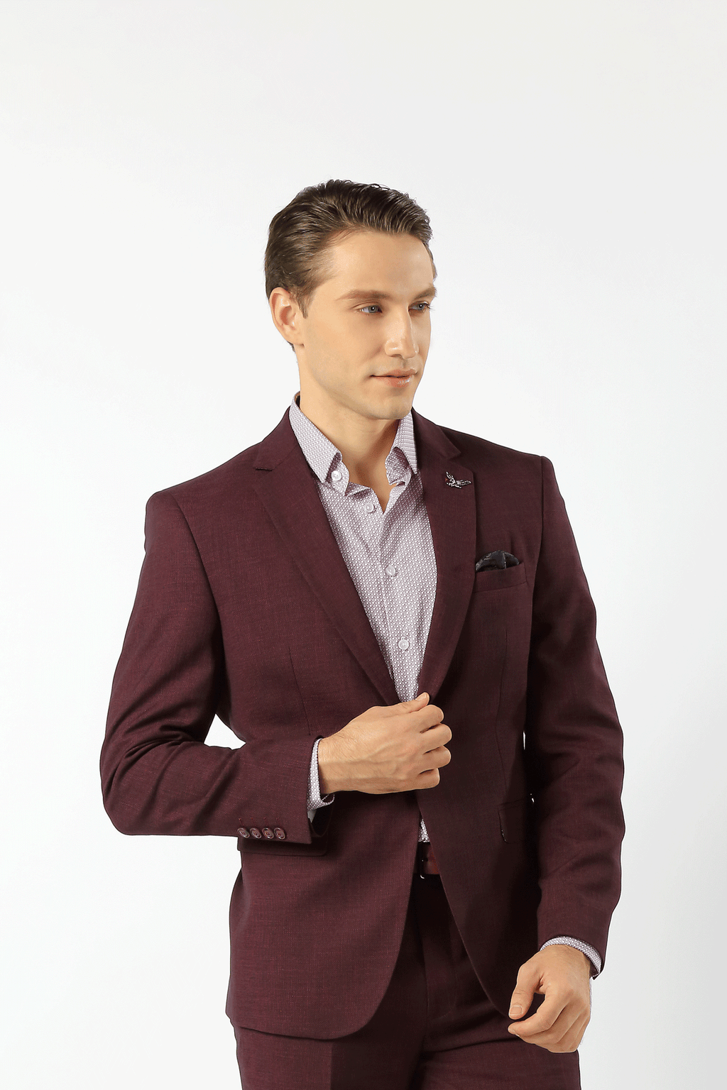 Scuzzatti Suit Burgundy Houston Hopsack Weave Stretch Suit