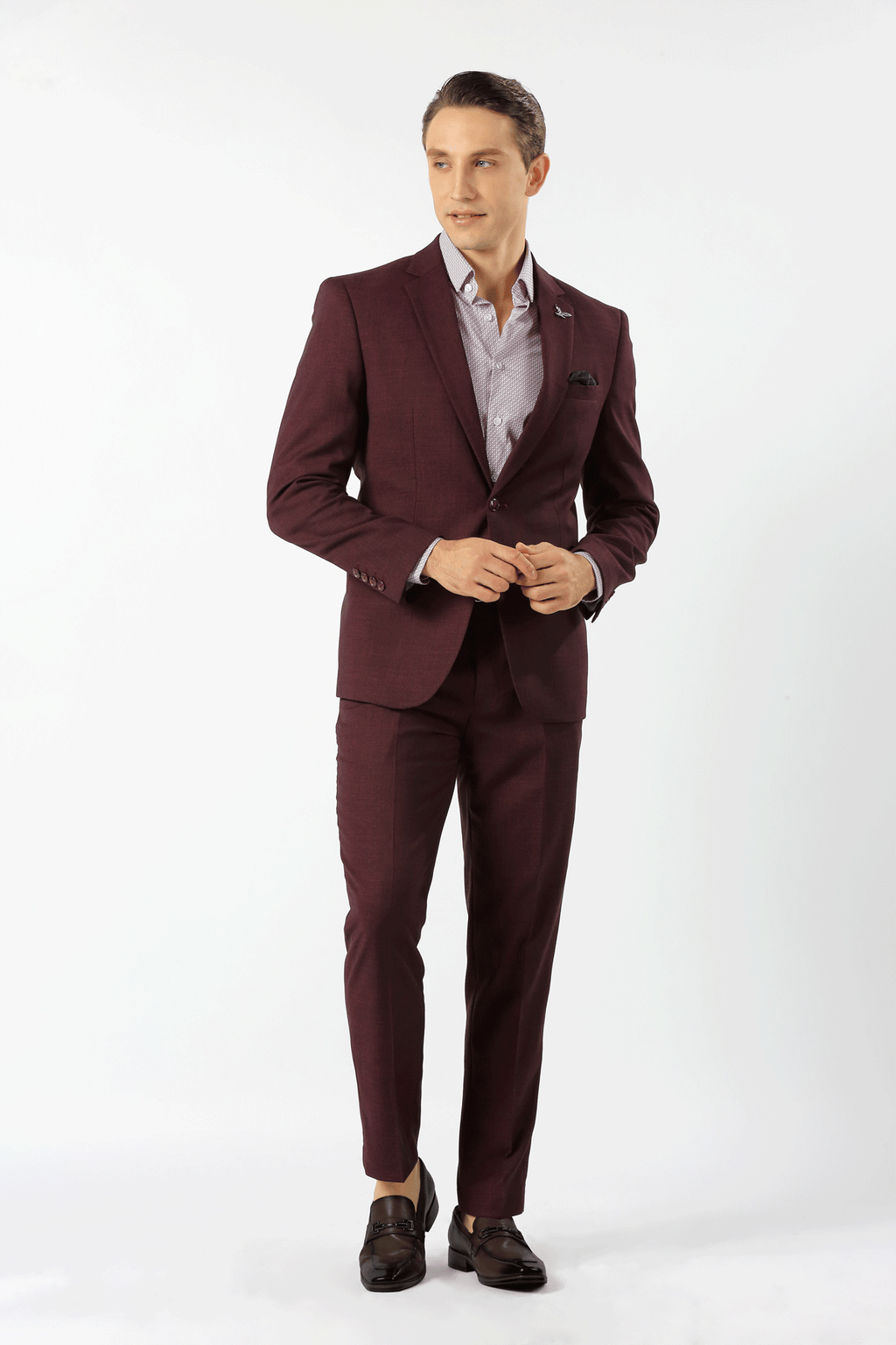 Scuzzatti Suit Burgundy Houston Hopsack Weave Stretch Suit
