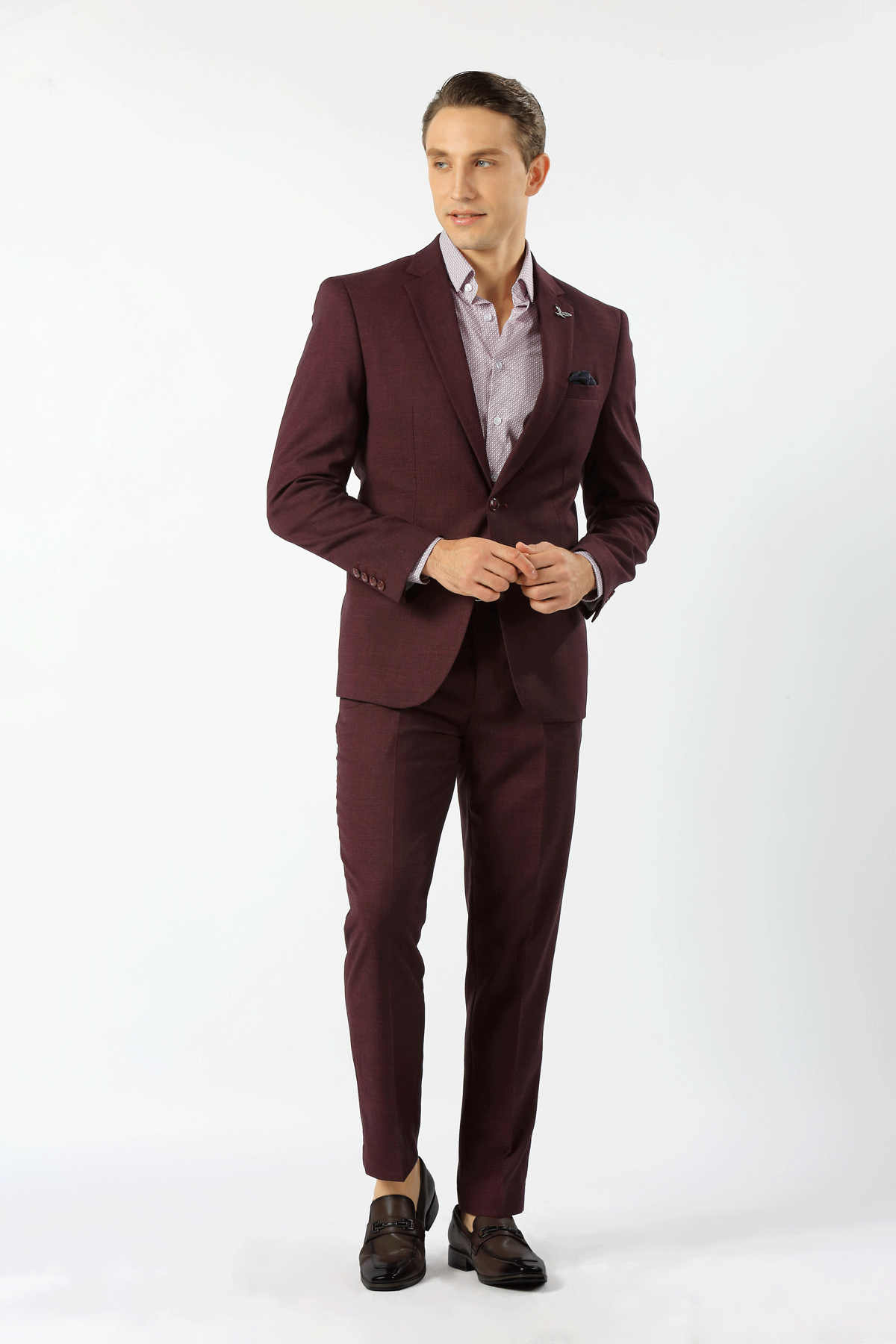 Scuzzatti Suit Burgundy Houston Hopsack Weave Stretch Suit