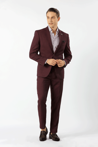Scuzzatti Suit Burgundy Houston Hopsack Weave Stretch Suit