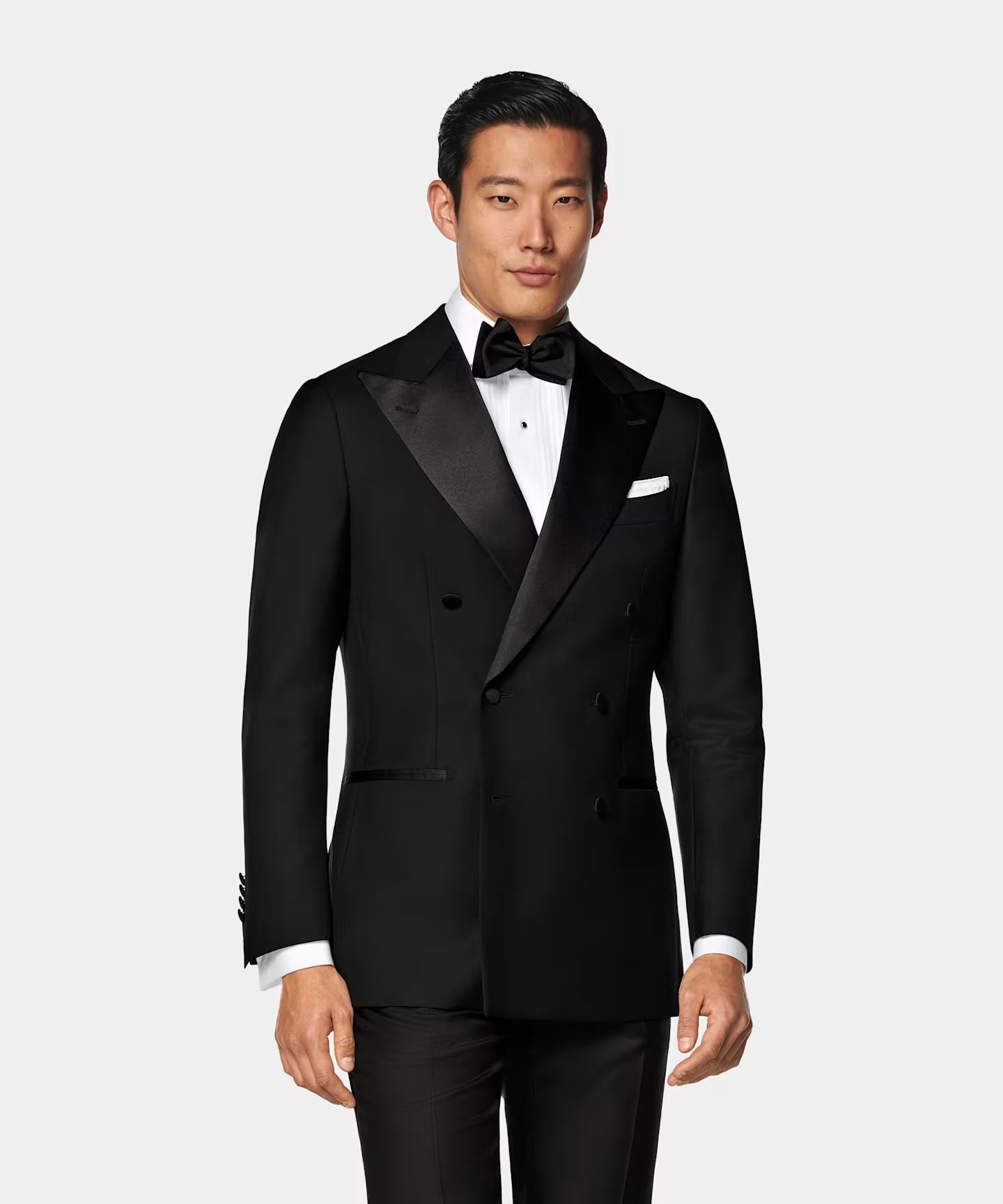 BLACK DOUBLE BREASTED  WOOL BLEND STRECH SUIT