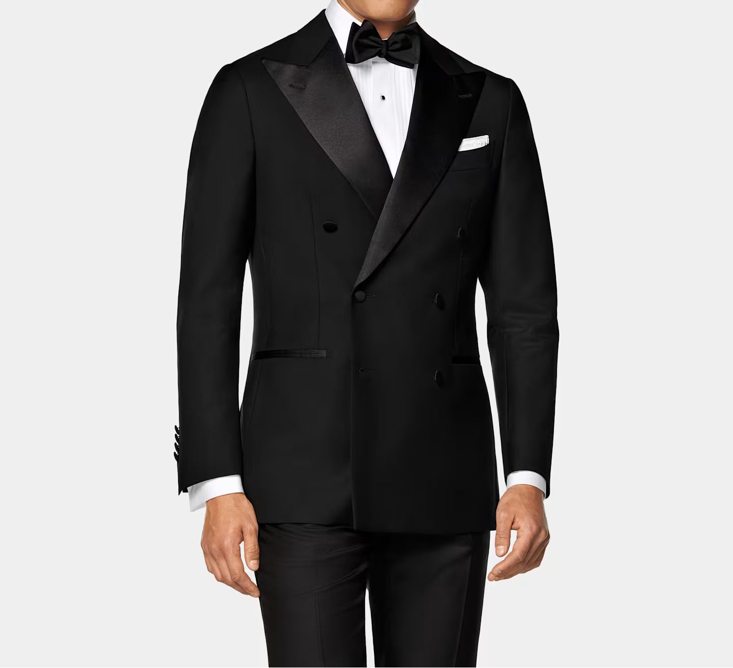 BLACK DOUBLE BREASTED  WOOL BLEND STRECH SUIT