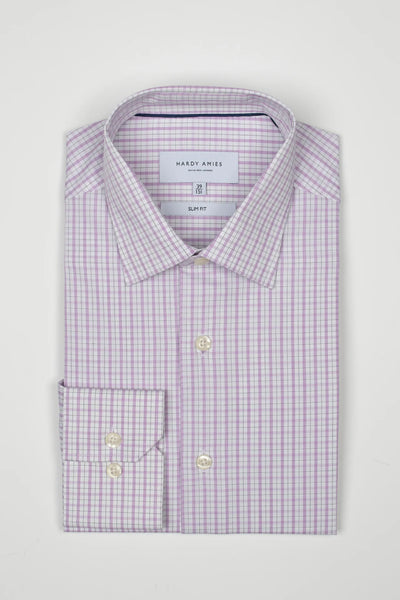 Hardy Amies Lilac Royal Twill Check Shirt (Slim Fit) HA419SF