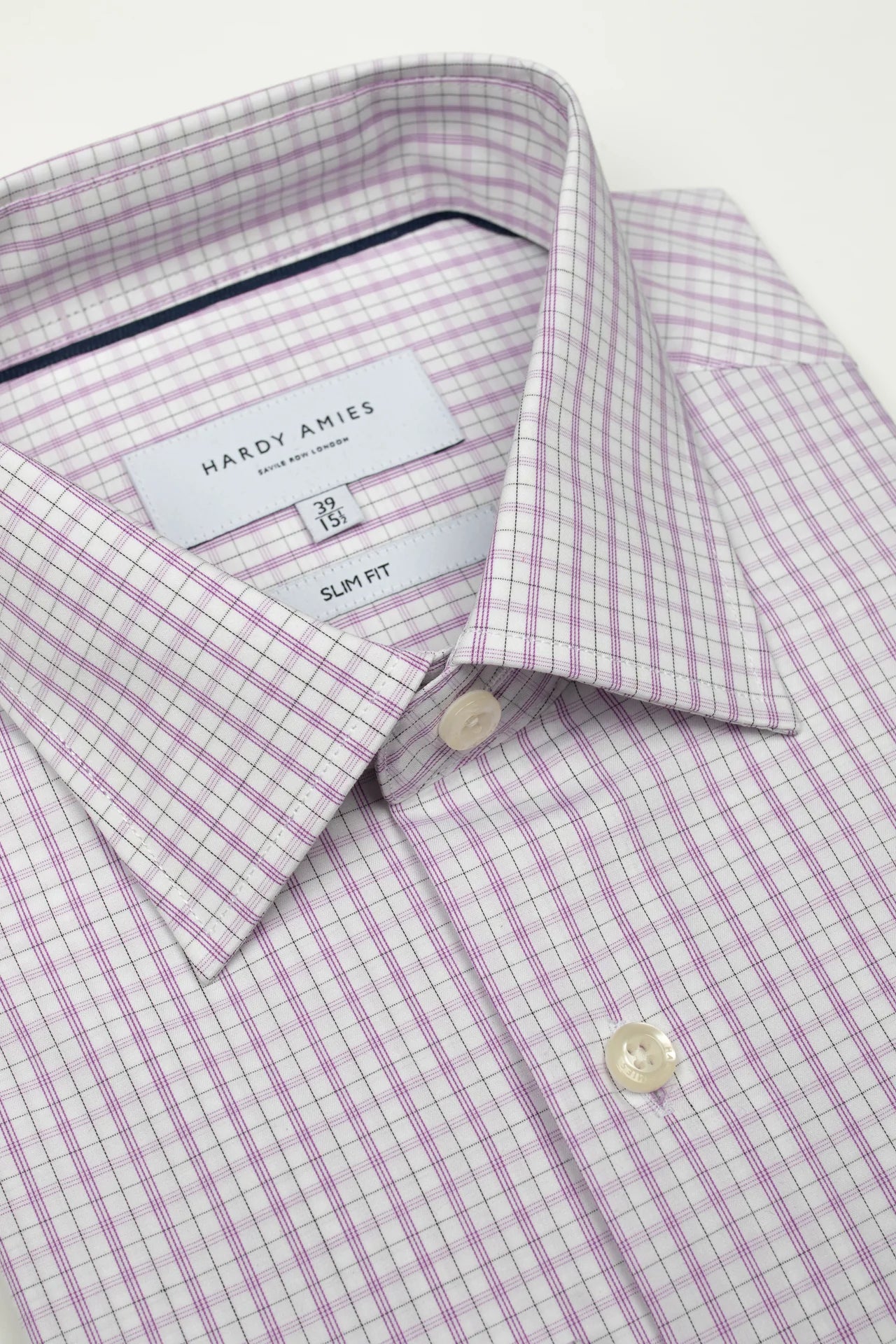 Hardy Amies Lilac Royal Twill Check Shirt (Slim Fit) HA419SF