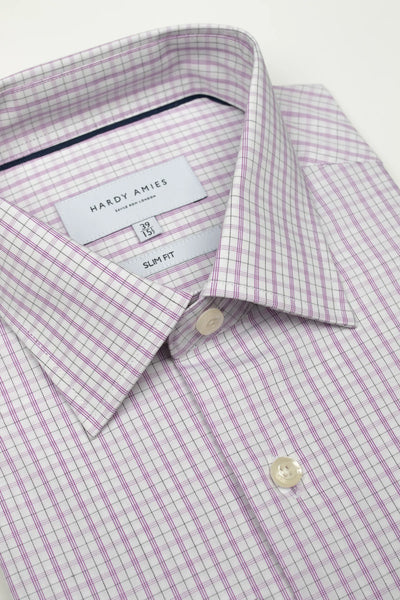 Hardy Amies Lilac Royal Twill Check Shirt (Slim Fit) HA419SF