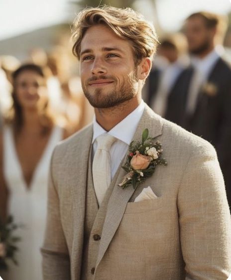 SAVILE ROW SAND LINEN AND WOOL SUIT