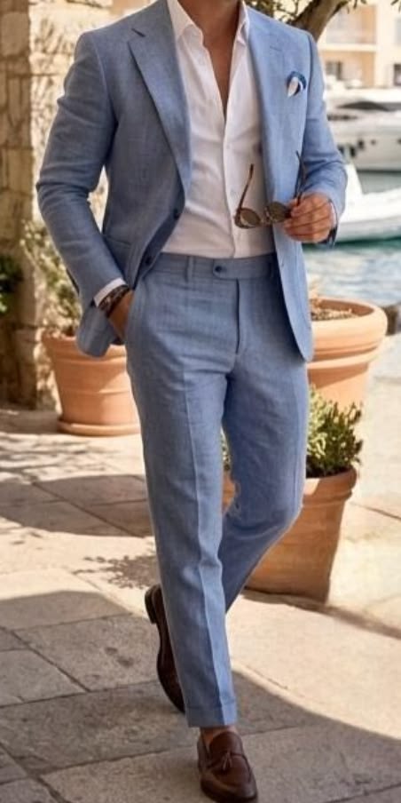 SAVILE ROW SKY BLUE SUIT LINEN & COOL WOOL