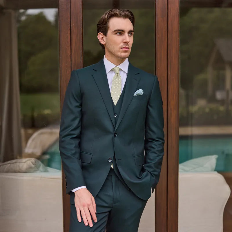 SAVILE ROW 100% MERINO WOOL SUIT TRAVEL FORREST GREEN