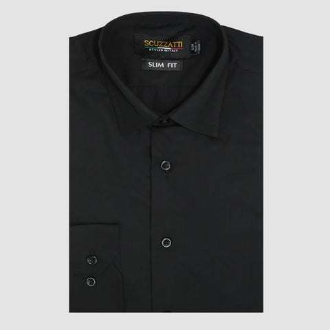 Scuzzatti Poplin Dress Shirt Slim Fit - Black