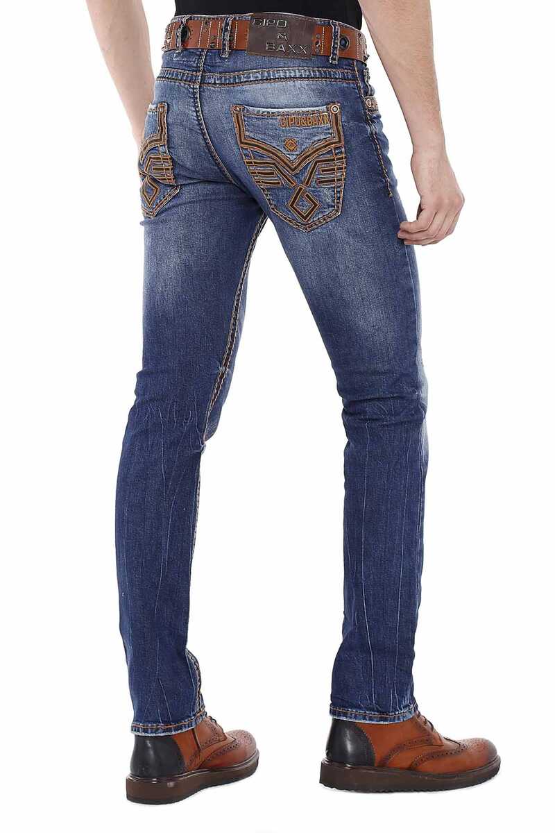 CIPO BAX Men Slim-Fit-Jeans with embroidered back pockets