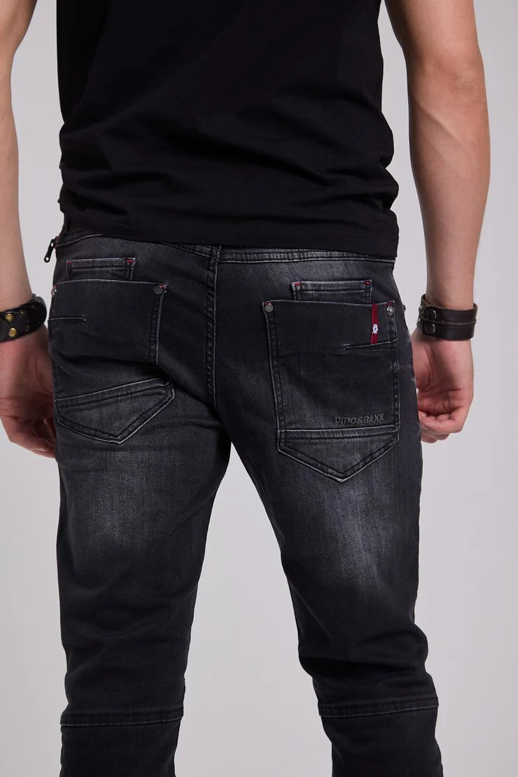 BLACK WASHED STRAIGHT FIT STRECH JEANS