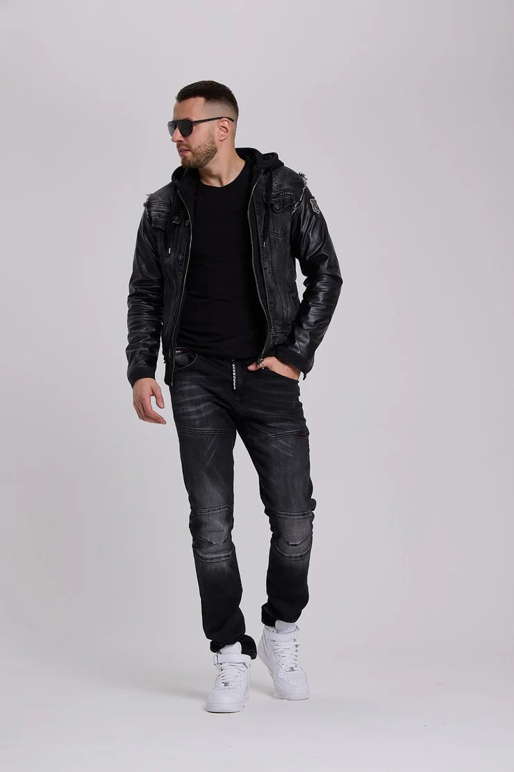BLACK WASHED STRAIGHT FIT STRECH JEANS