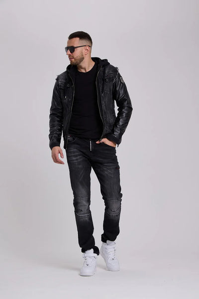 BLACK WASHED STRAIGHT FIT STRECH JEANS