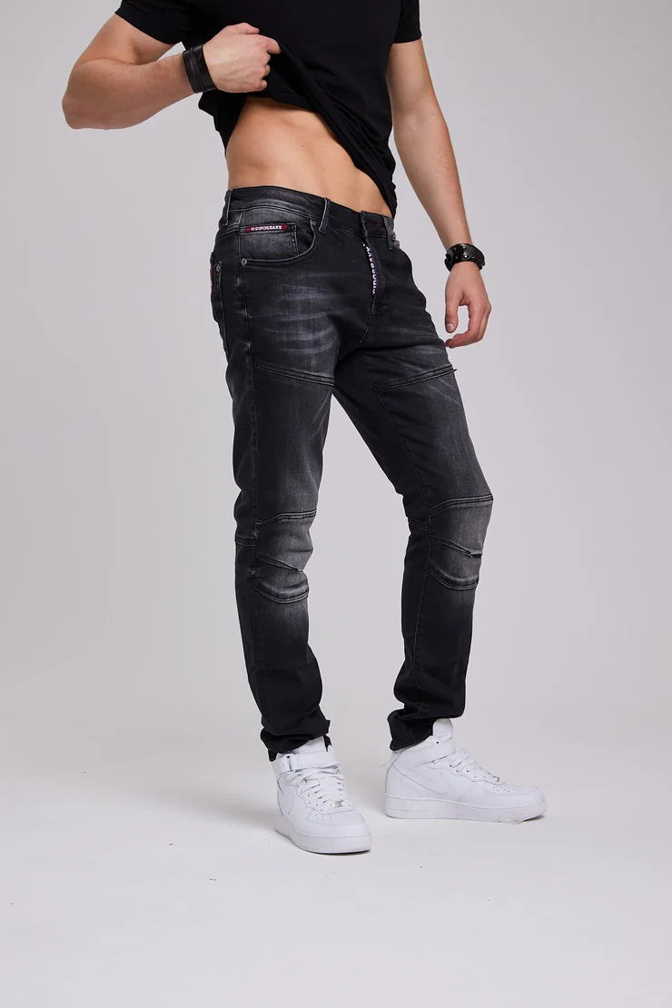 BLACK WASHED STRAIGHT FIT STRECH JEANS
