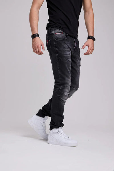 BLACK WASHED STRAIGHT FIT STRECH JEANS