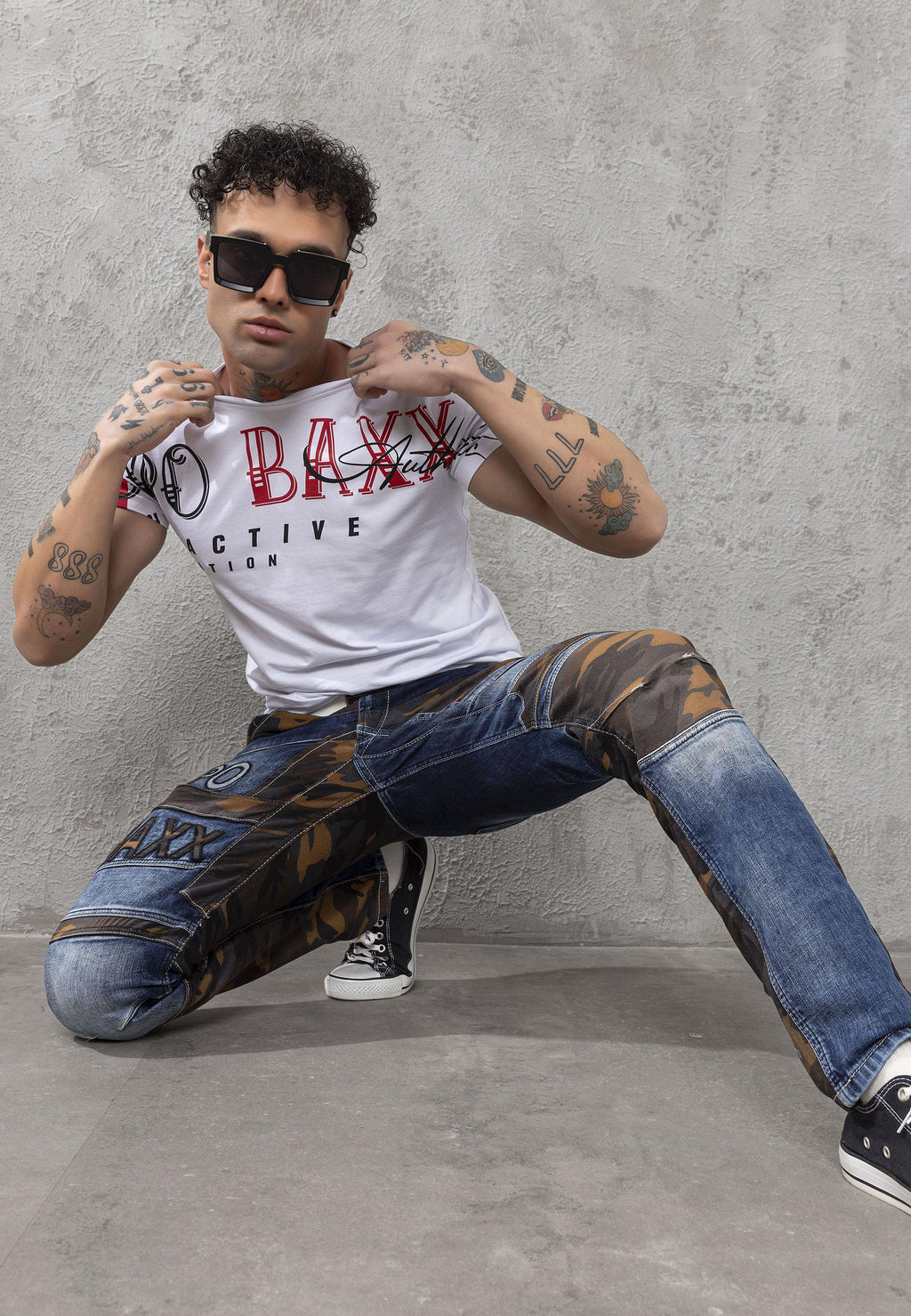 CIPO BAX STRECH JEANS  DENIM/TAN