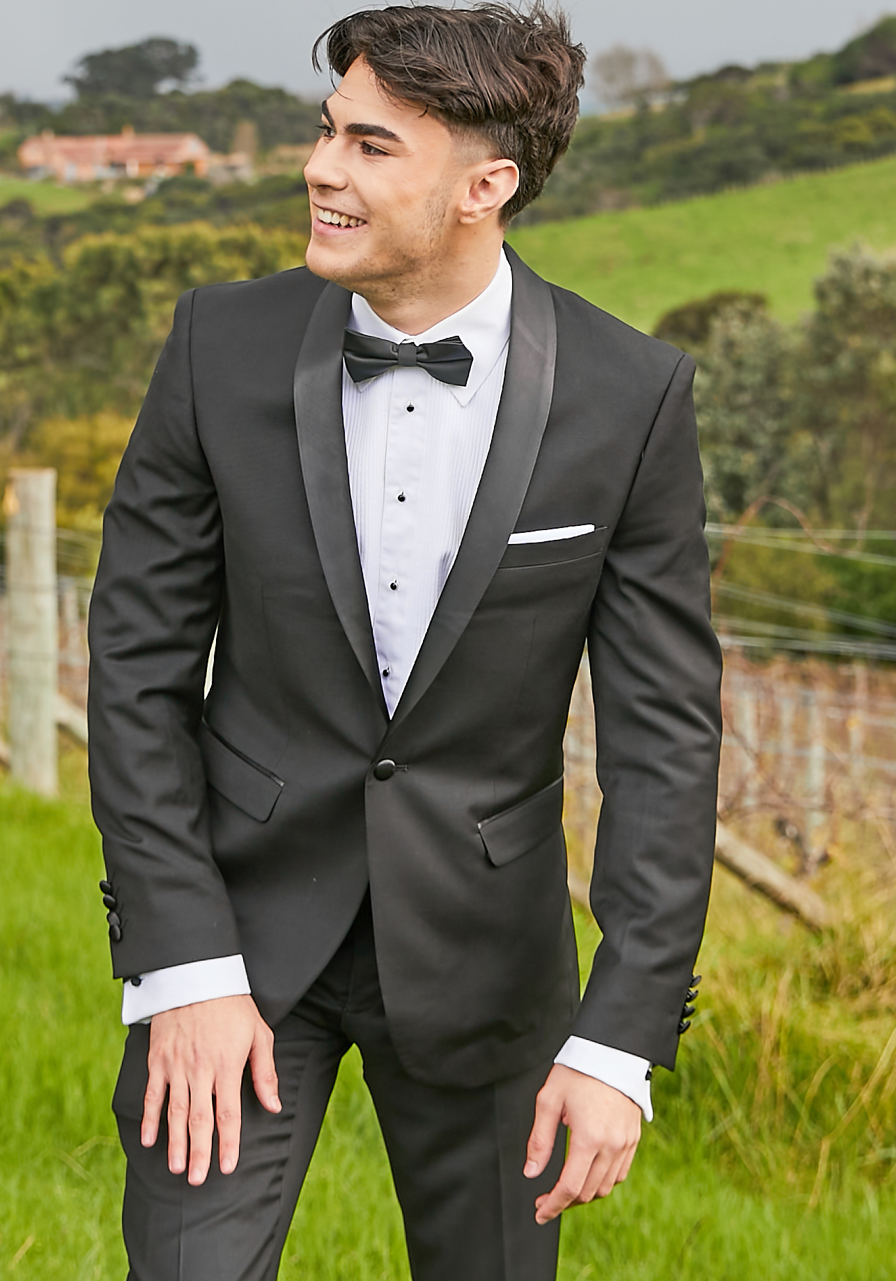 BRUTON SLIM LINE PERFORMANCE SUIT SATIN LAPEL MATCHING SLIM LINE TROUSERS